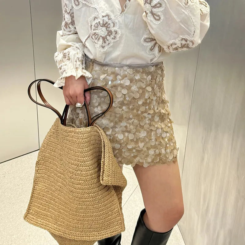 Woven Double-Handle Tote Bag