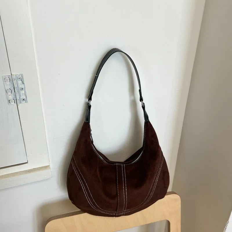 Contrast Stitch Crescent Shoulder Bag