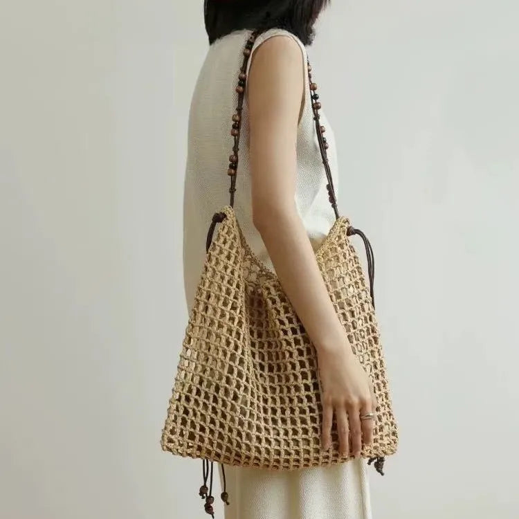 Open-Weave Tassel Shoulder Bag