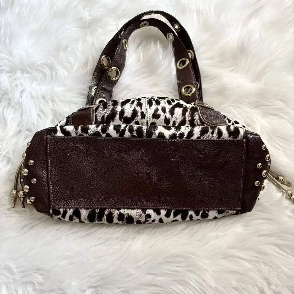 Leopard-Print Grommet Shoulder Bag