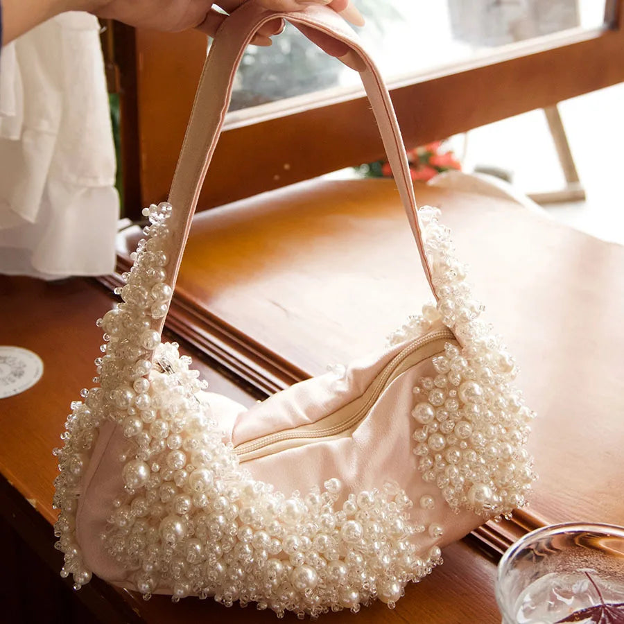 Beaded Crescent Shoulder Bag