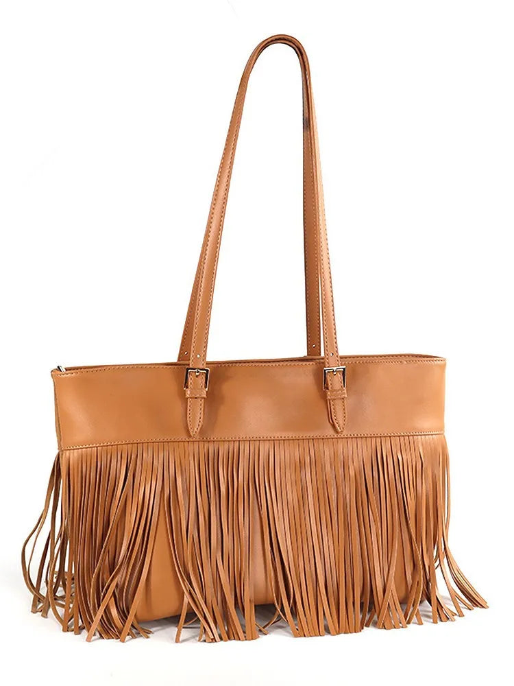 Fringed Shoulder Tote Bag