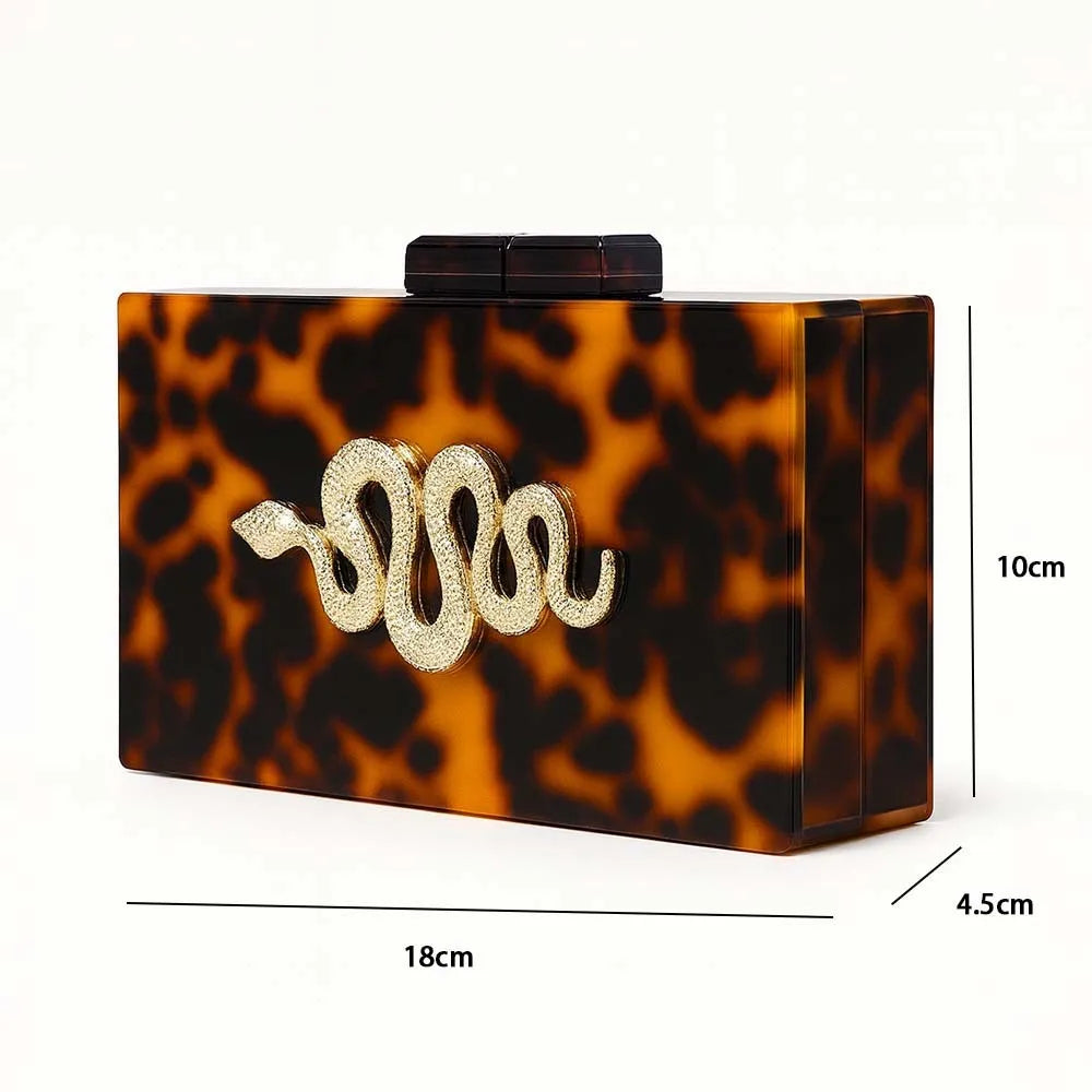 Snake-Motif Leopard Clutch Bag