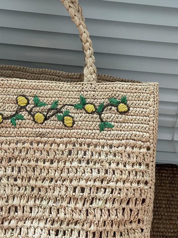 Fruit Motif Woven Tote