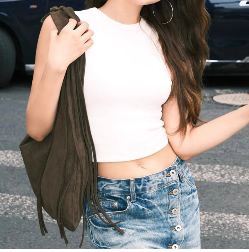 Fringed Slouchy Shoulder Bag