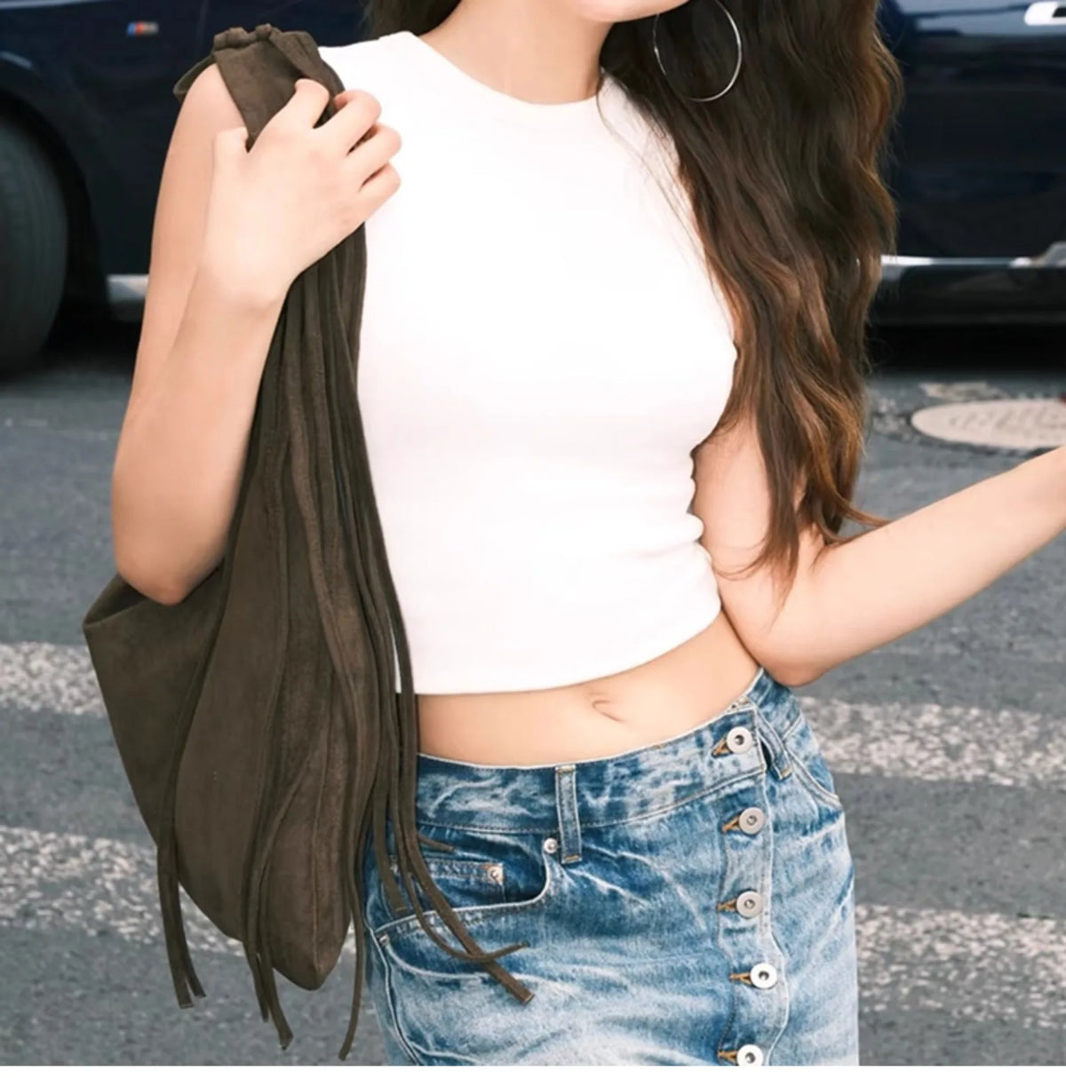 Fringed Slouchy Shoulder Bag