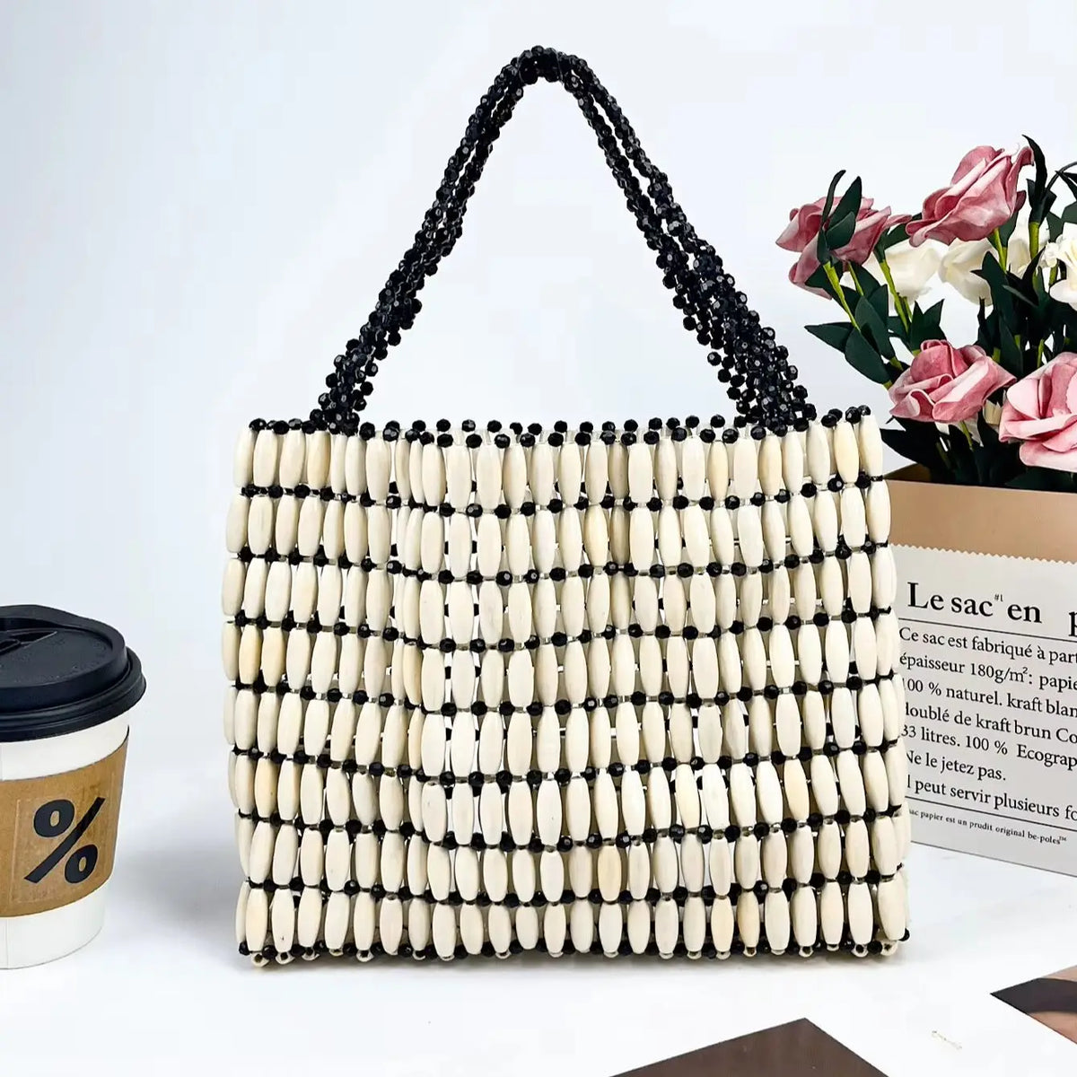 Beaded Rectangular Tote Bag