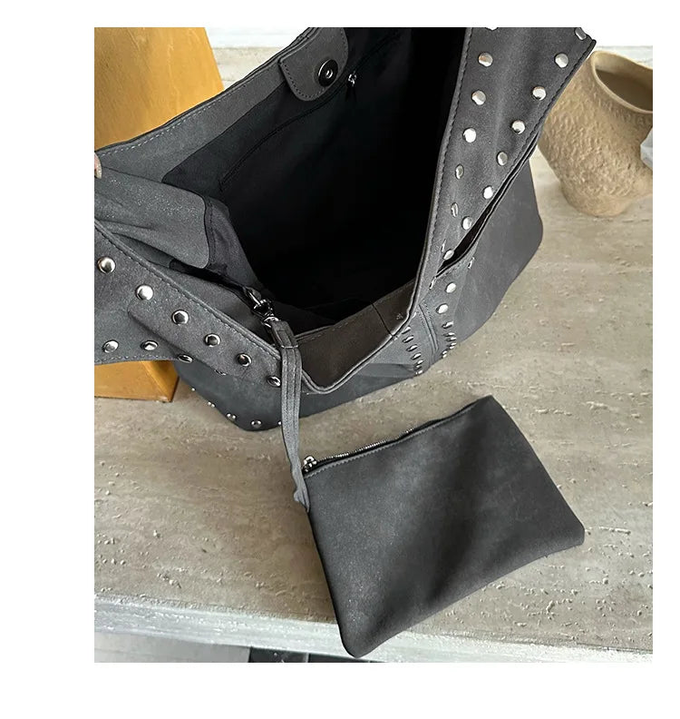Studded Slouchy Shoulder Bag