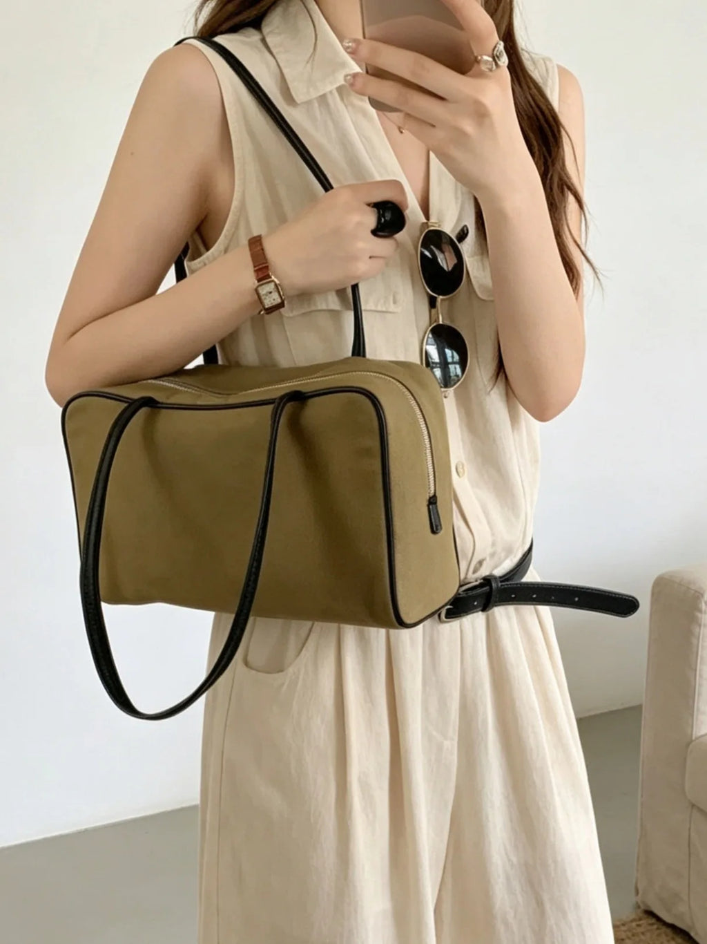 Rectangular Zip Shoulder Bag