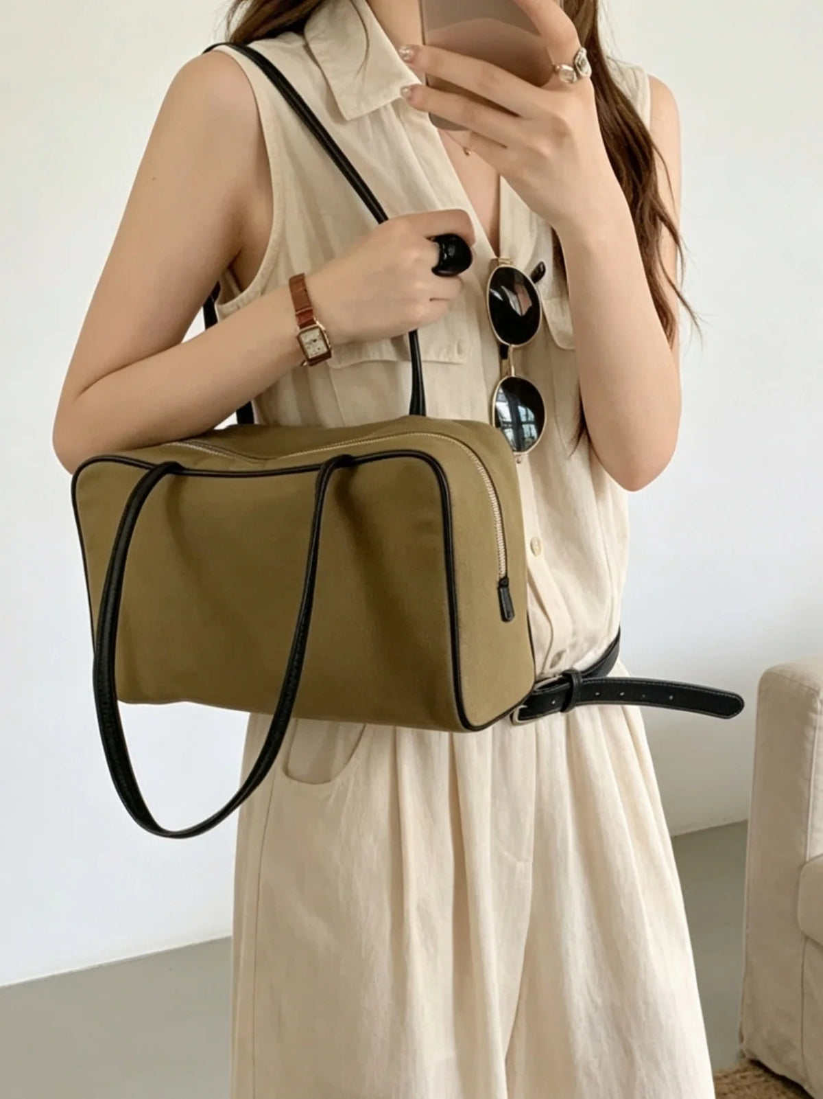 Rectangular Zip Shoulder Bag