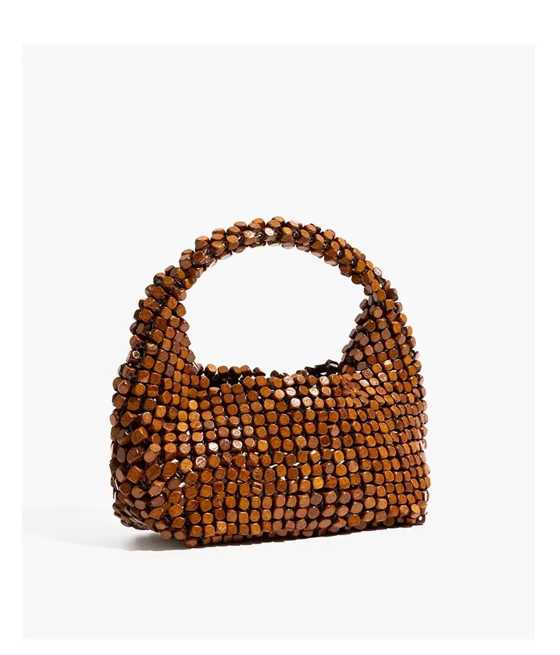 Beaded Crescent Top-Handle Bag