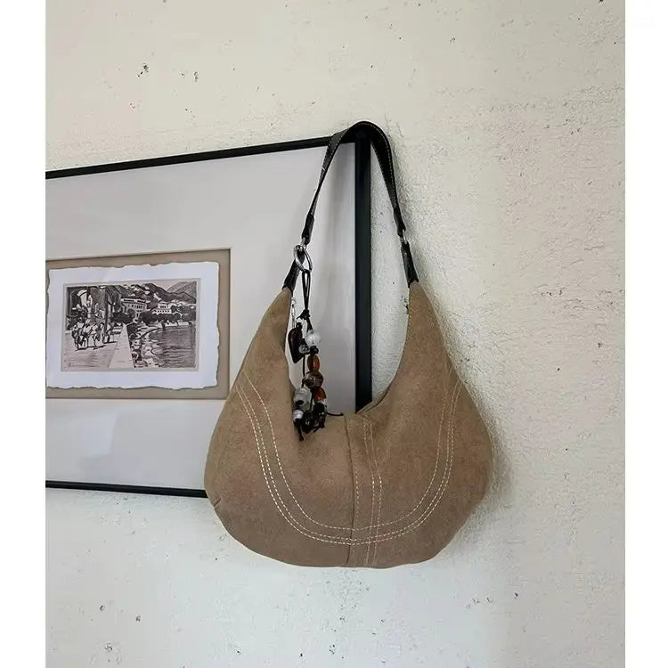 Contrast Stitch Crescent Shoulder Bag