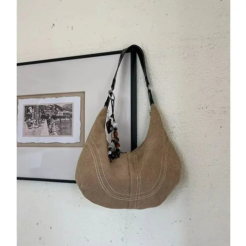 Contrast Stitch Crescent Shoulder Bag