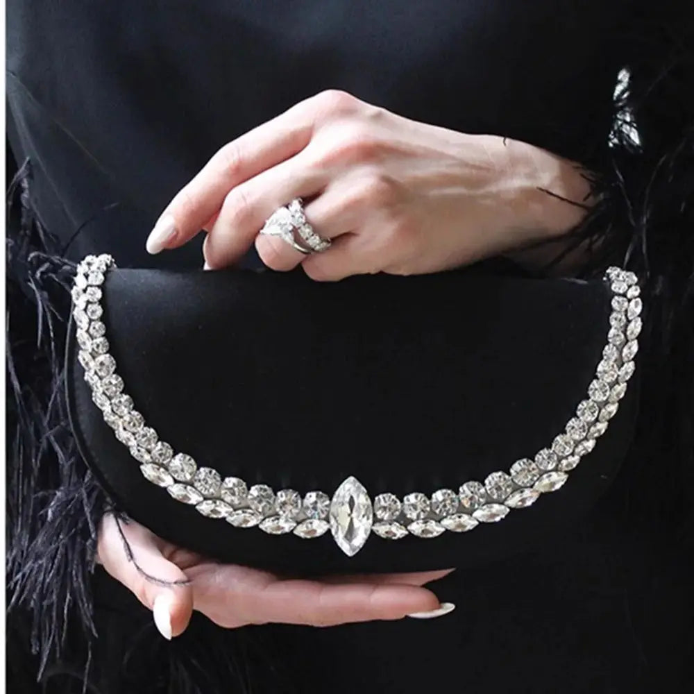 Sparkling-Trim Flap Clutch Bag