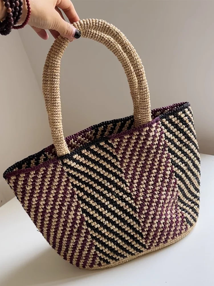 Diagonal-Pattern Woven Bucket Bag