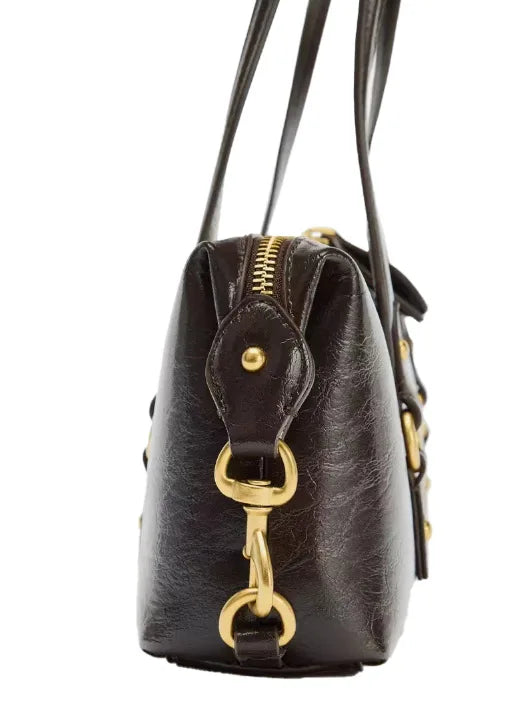 Chain-Trim Rectangular Shoulder Bag