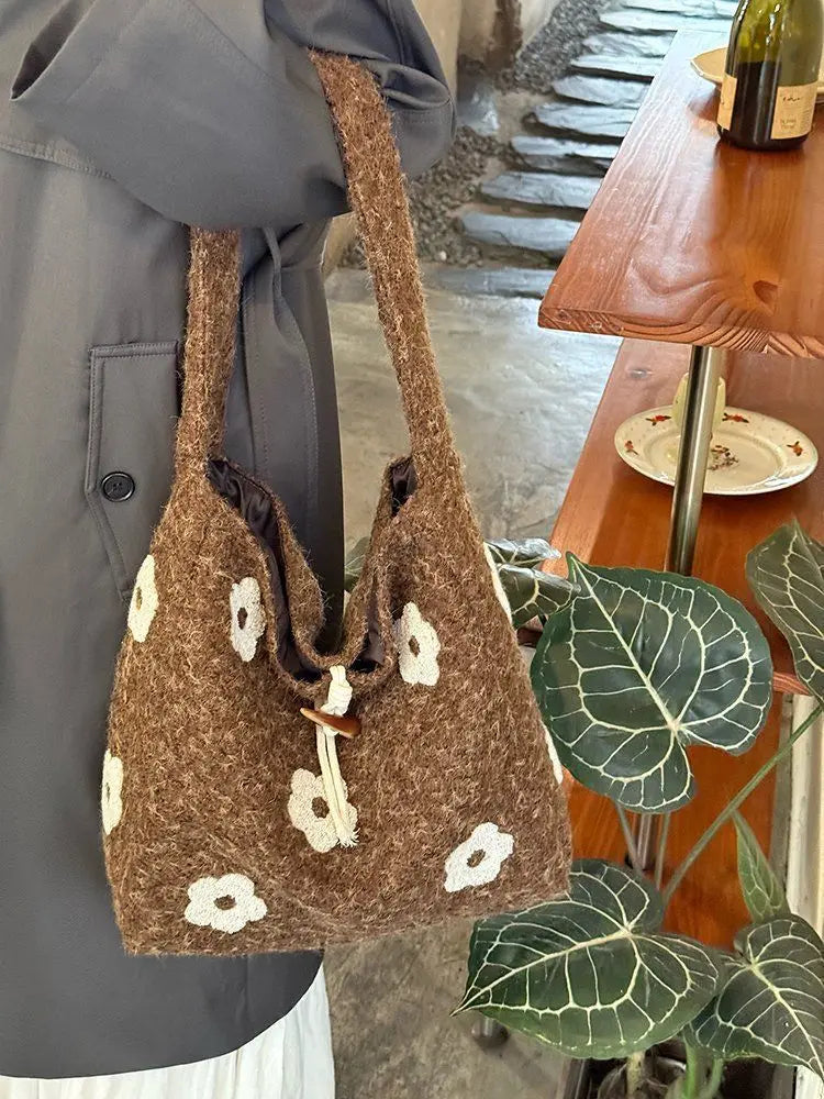 Floral Plush Shoulder Bag