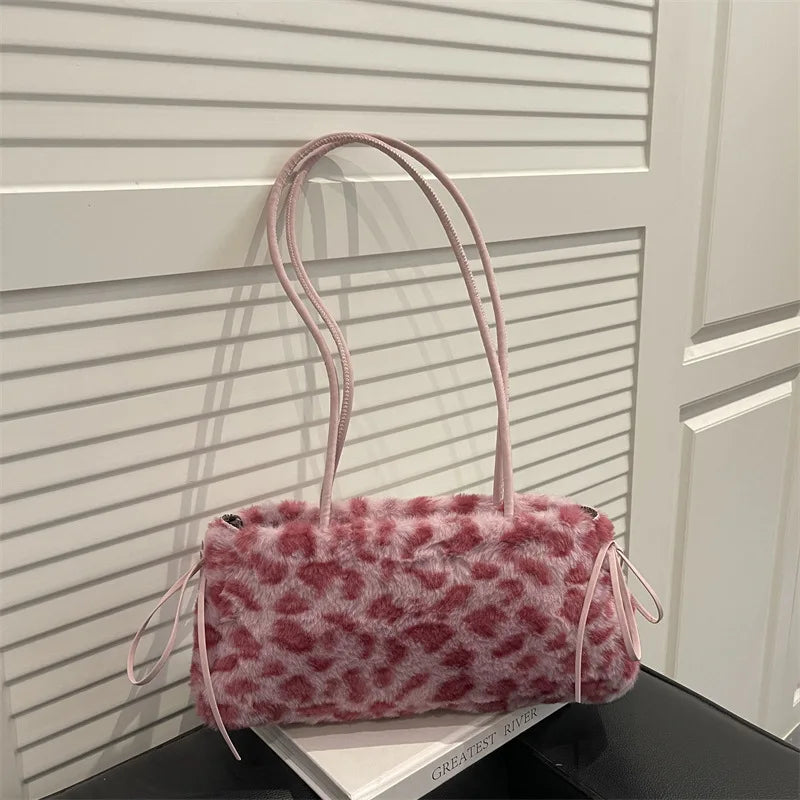 Leopard-Print Plush Shoulder Bag