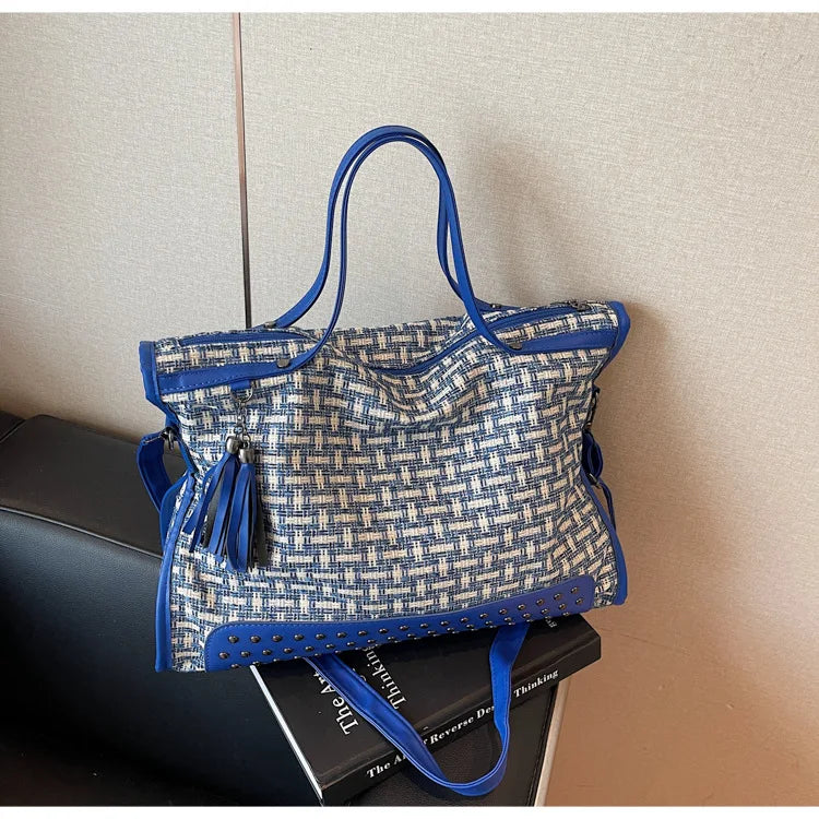 Studded Woven Tote Bag