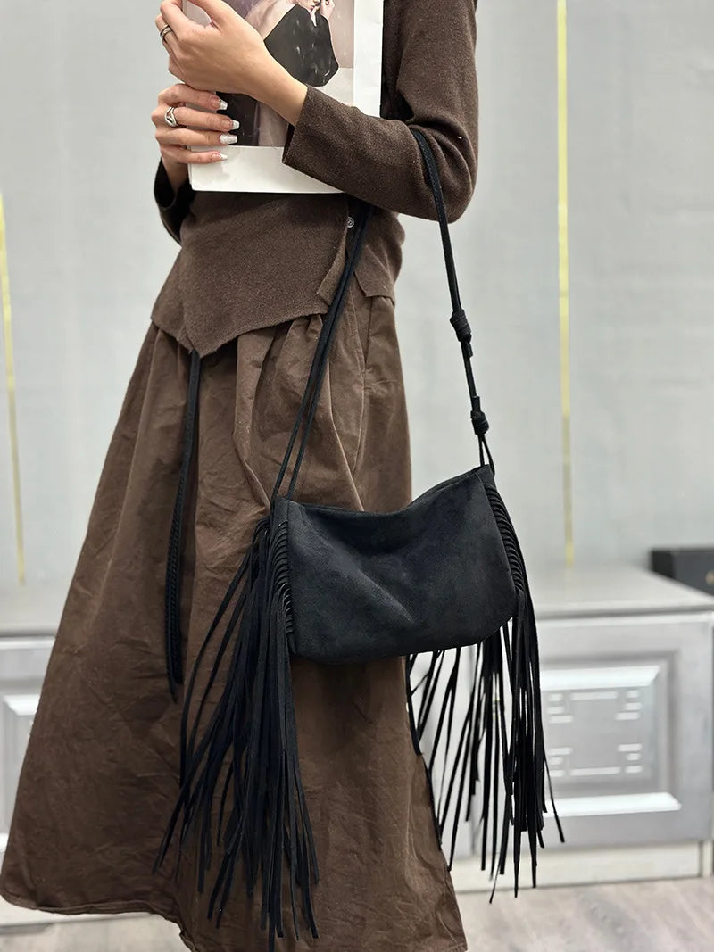 Fringe Crescent Shoulder Bag