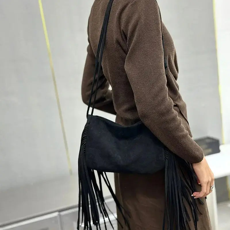 Fringe Crescent Shoulder Bag