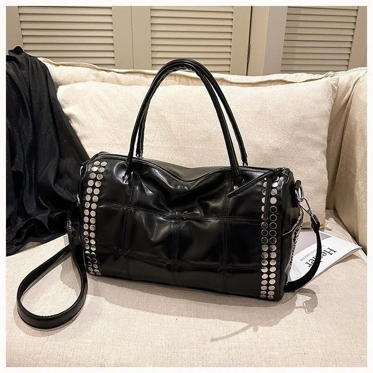Studded Plaid Bowling Bag