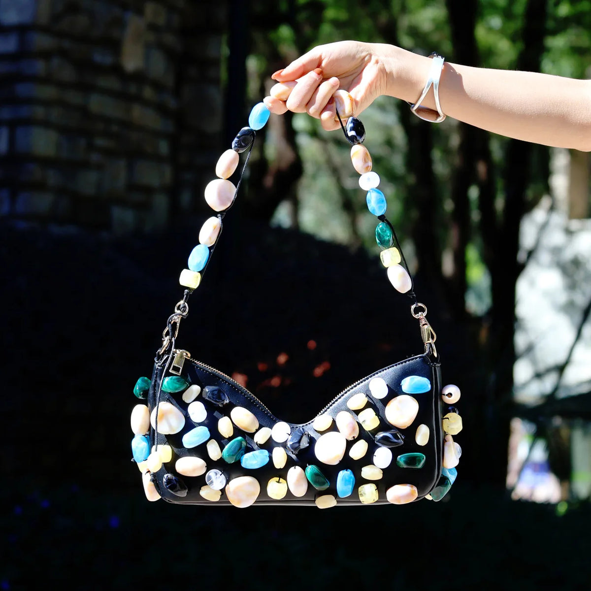 Oval-Embellished Shoulder Bag
