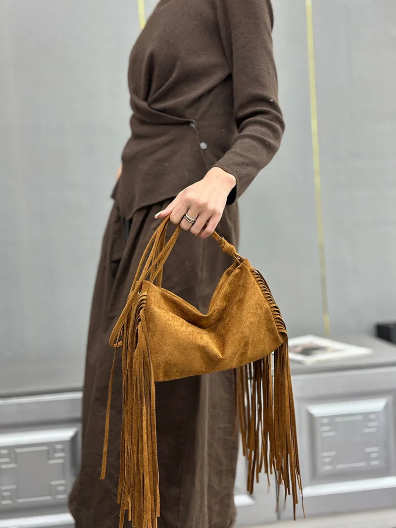 Fringe Crescent Shoulder Bag