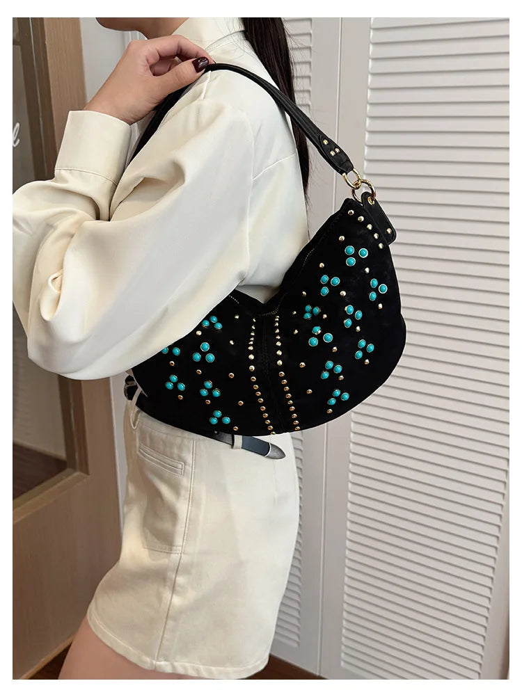 Embellished Crescent Shoulder Bag