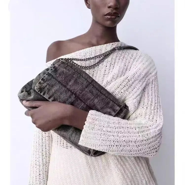 Chain-Strap Textured Shoulder Bag