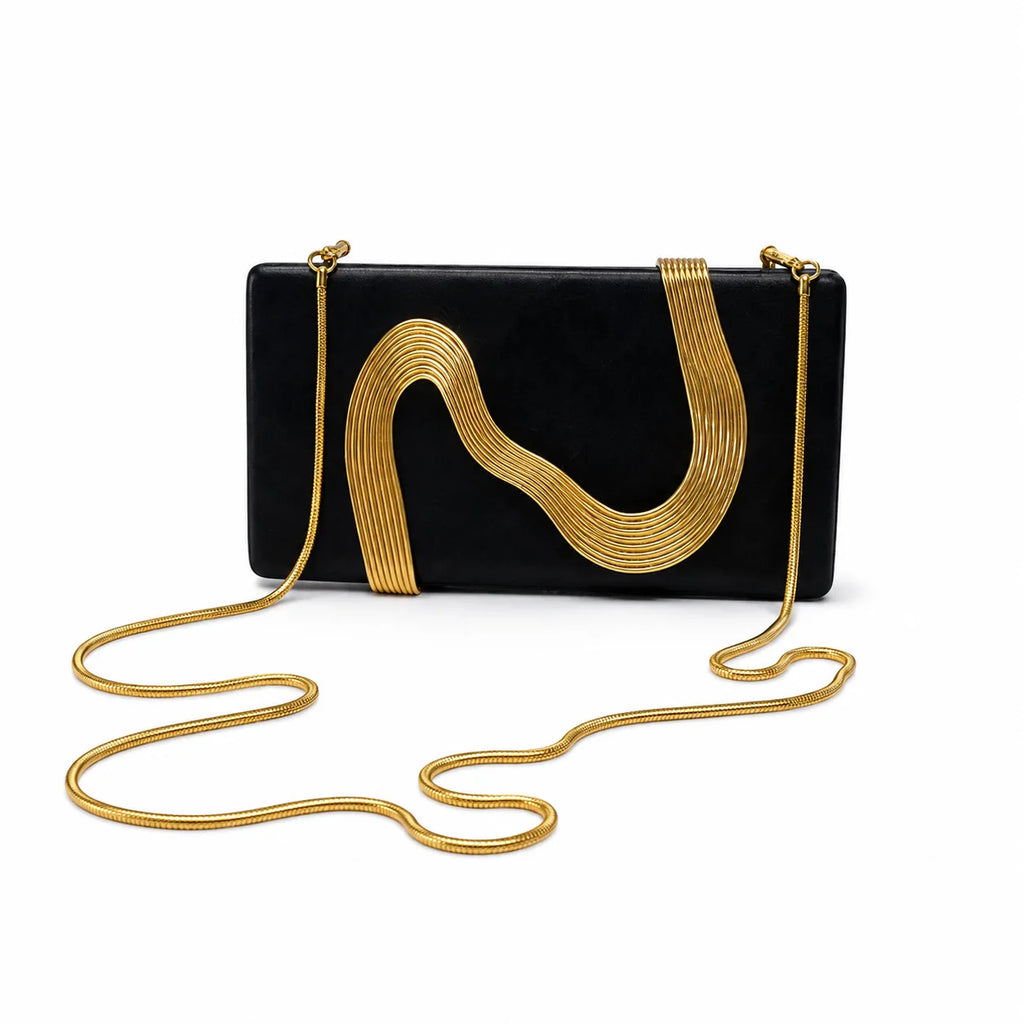 Wave-Trim Box Clutch Bag