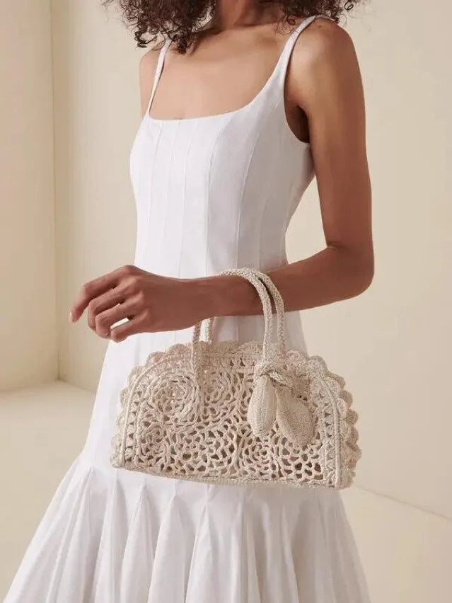 Chunky-Woven Scalloped Top-Handle Bag
