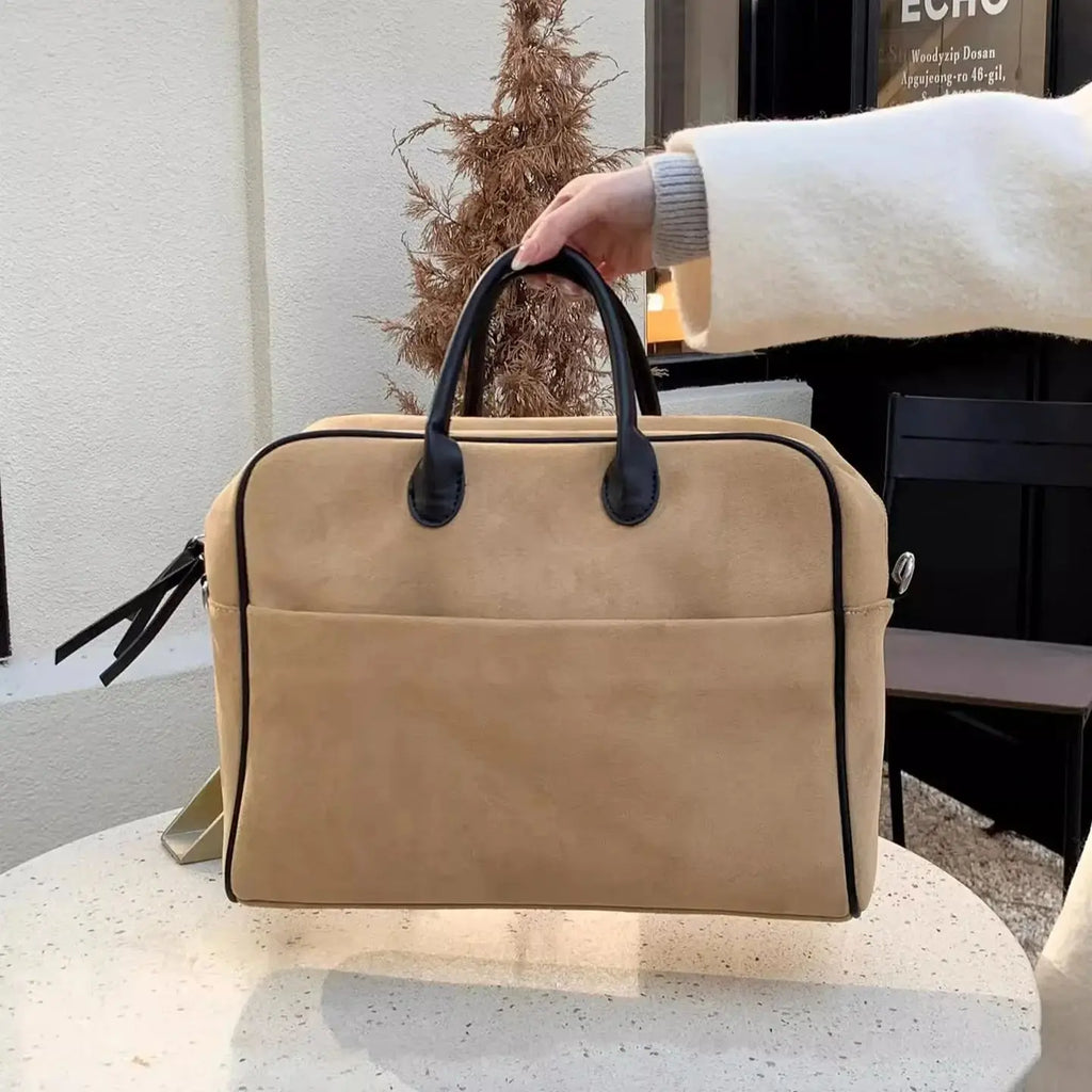 Contrast-Trim Top-Handle Bag