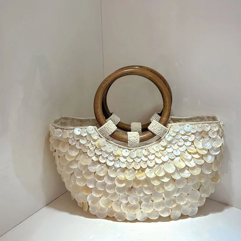 Disc-Embellished Ring-Handle Bag