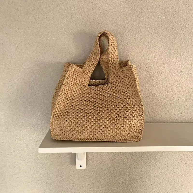Cutout-Handle Woven Tote Bag