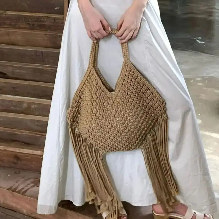 Long-Fringe Woven Shoulder Bag