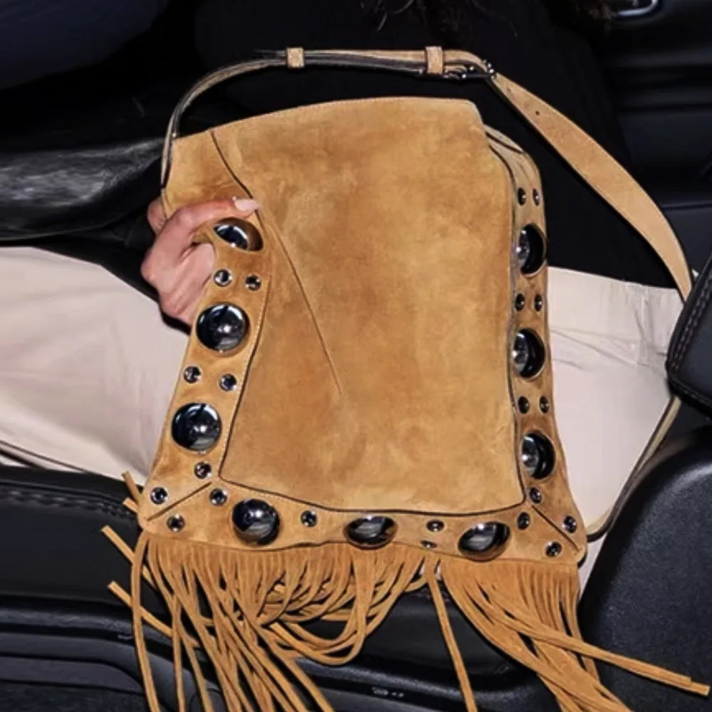 Studded Fringe Shoulder Bag