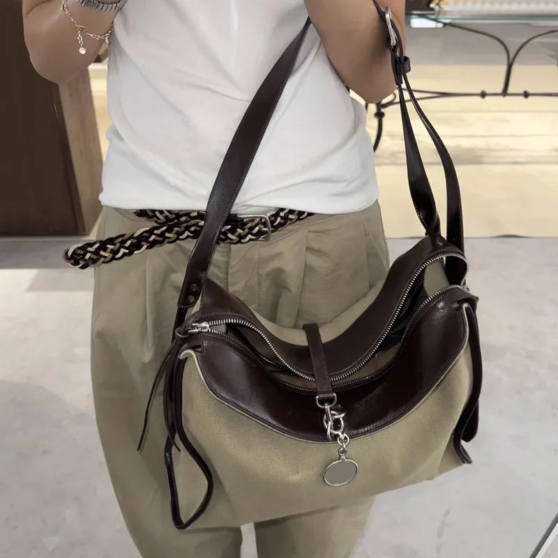 Contrast-Trim Bucket Shoulder Bag