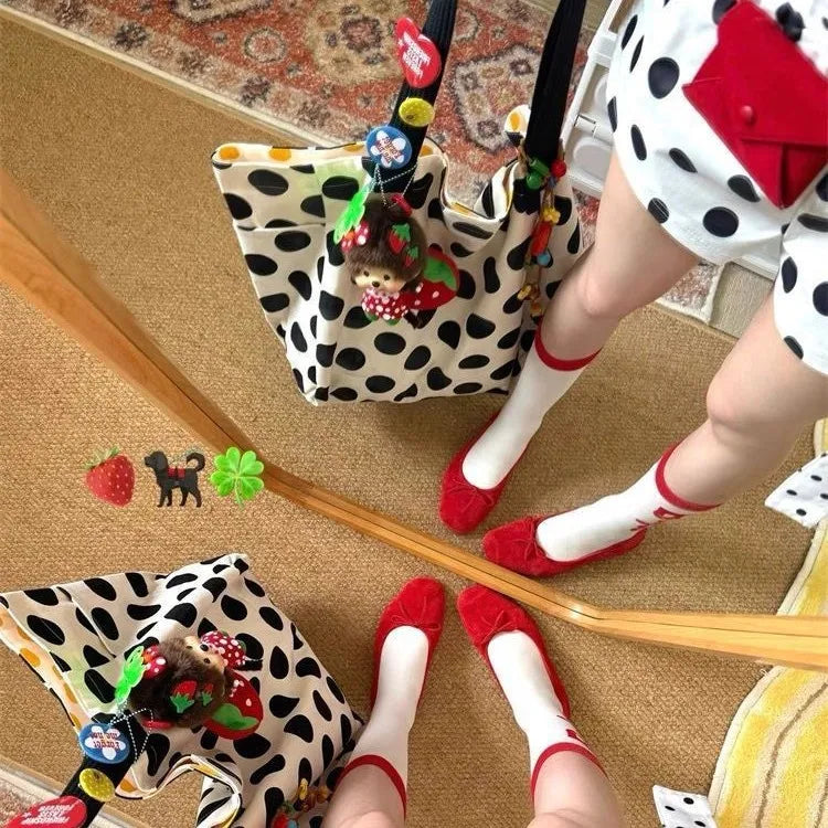 Polka-Dot Shoulder Tote Bag