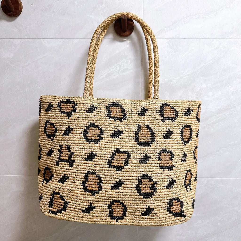 Leopard-Pattern Woven Tote