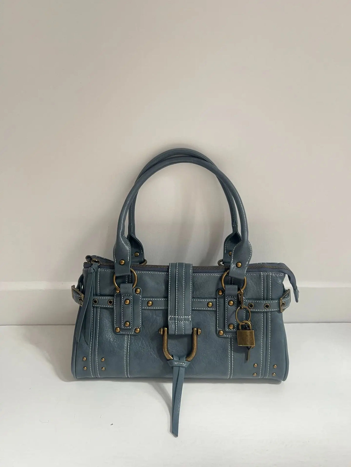Buckled Studded Shoulder Bag