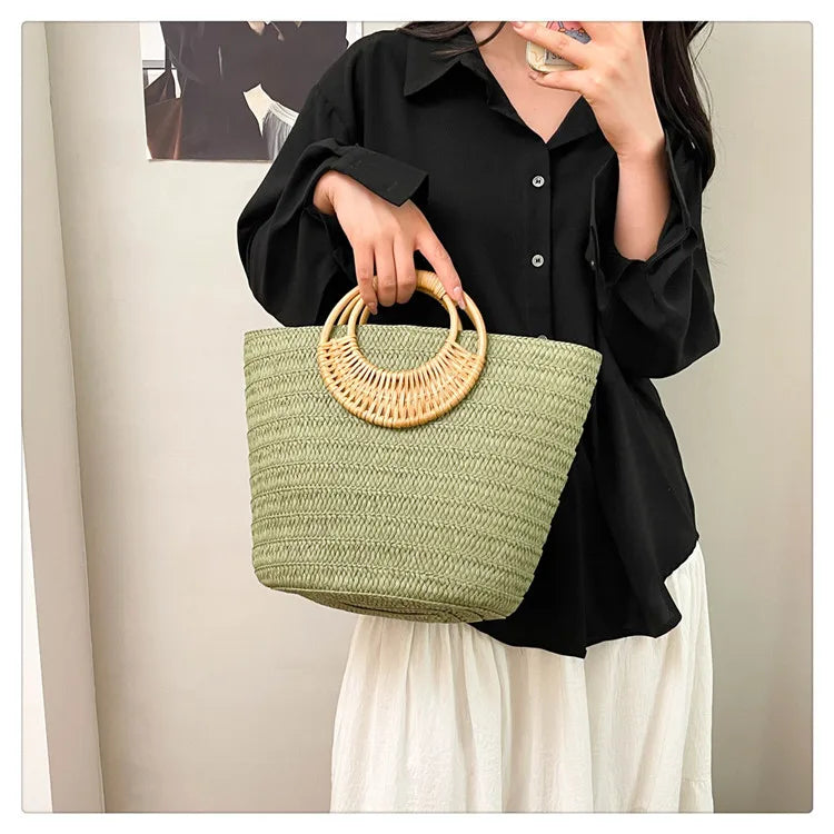 Round-Handle Woven Tote Bag