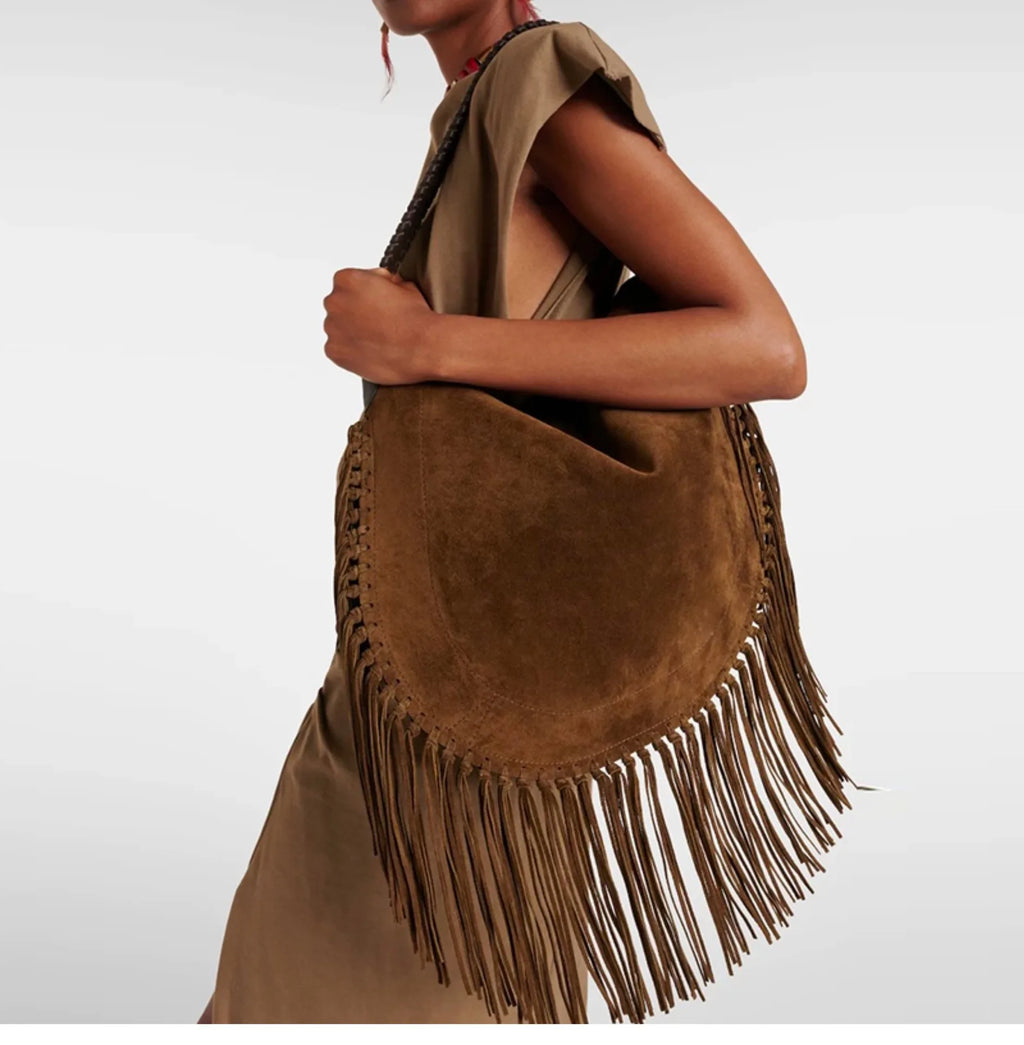 Fringe Crescent Shoulder Bag