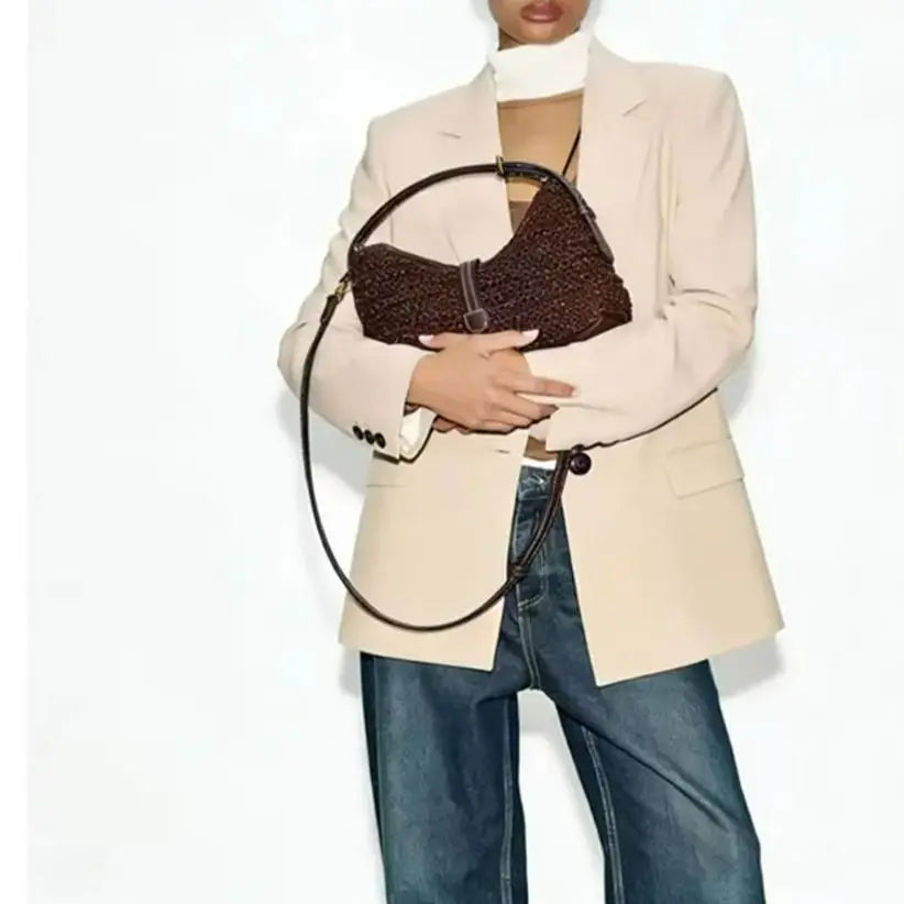 Woven Crescent Crossbody Bag