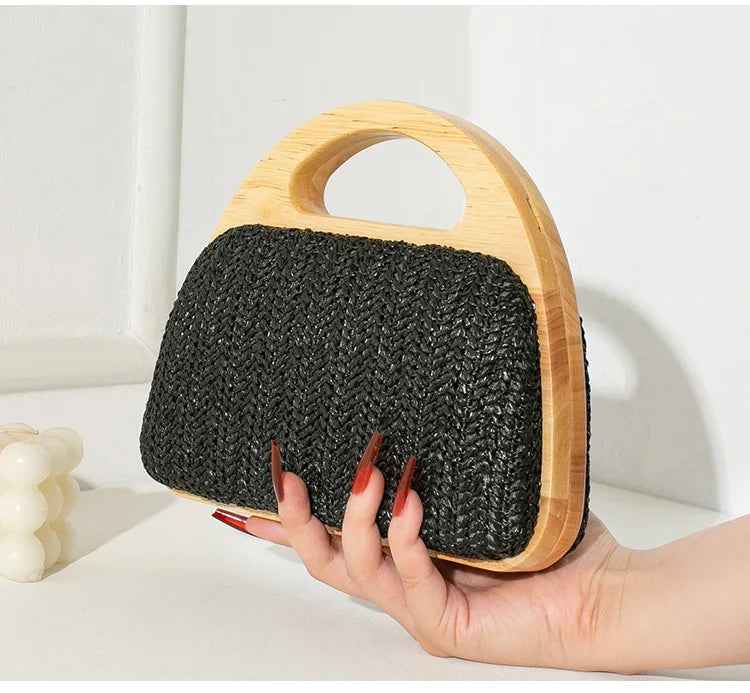 Cutout-Handle Woven Clutch