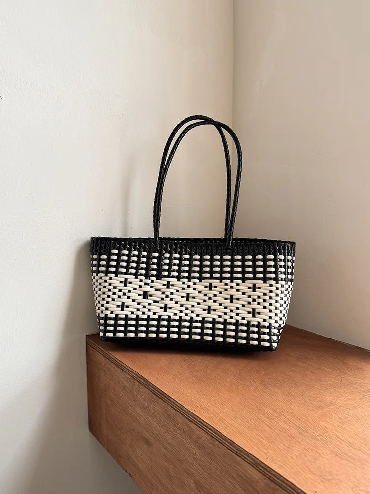 Patterned Woven Basket Bag