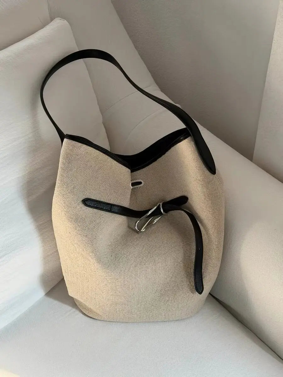 Contrast Trim Drawstring Bucket Bag
