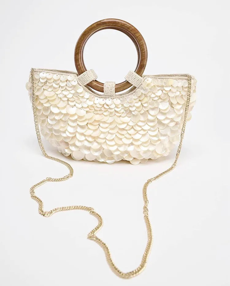 Disc-Embellished Ring-Handle Bag