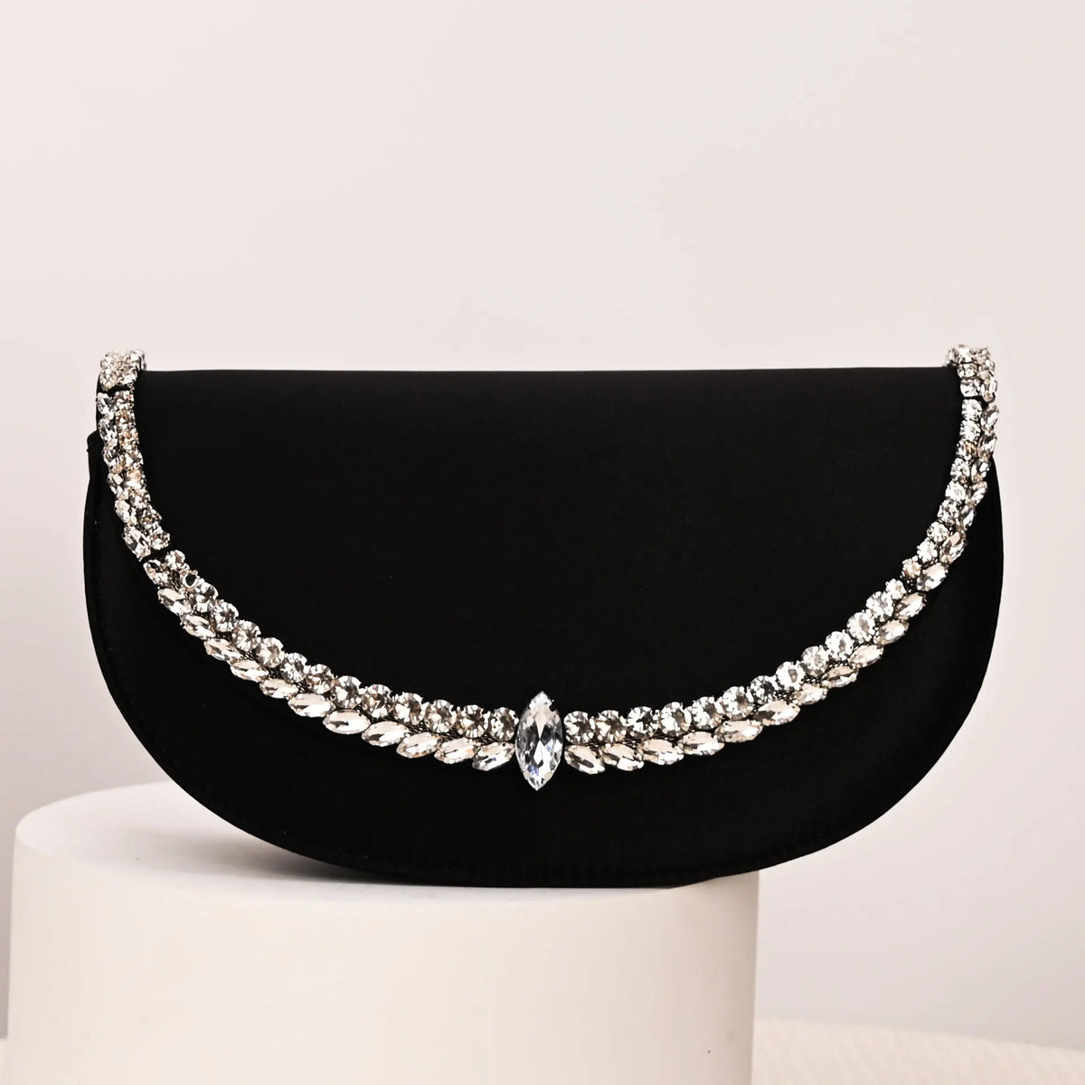 Sparkling-Trim Flap Clutch Bag