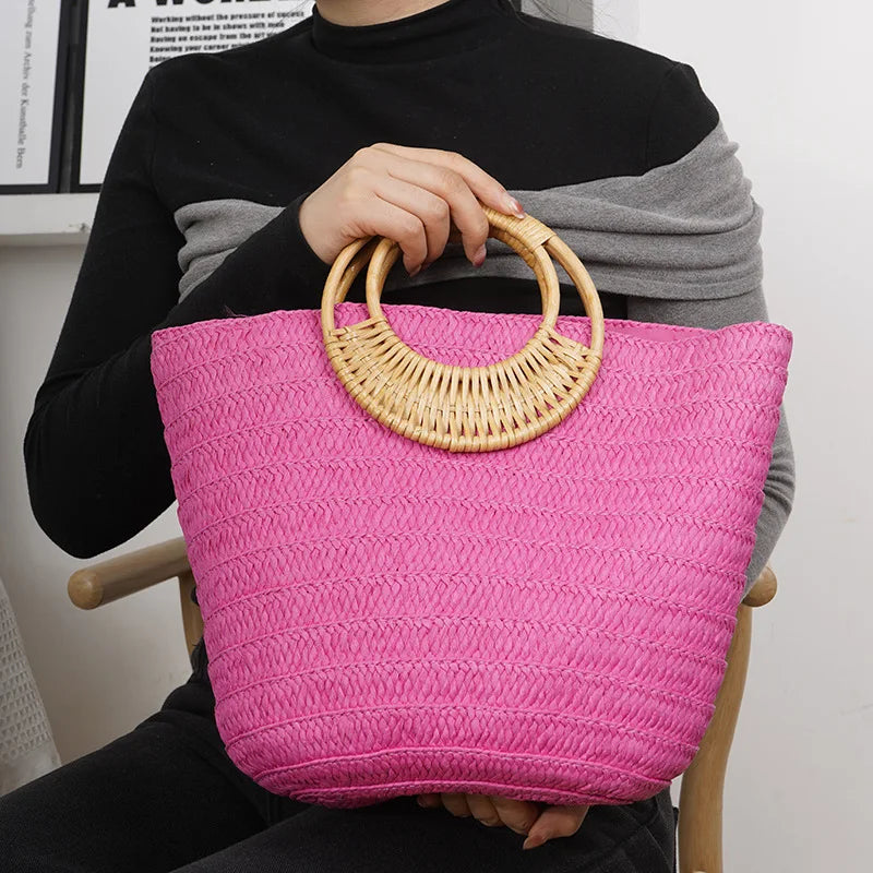 Round-Handle Woven Tote Bag